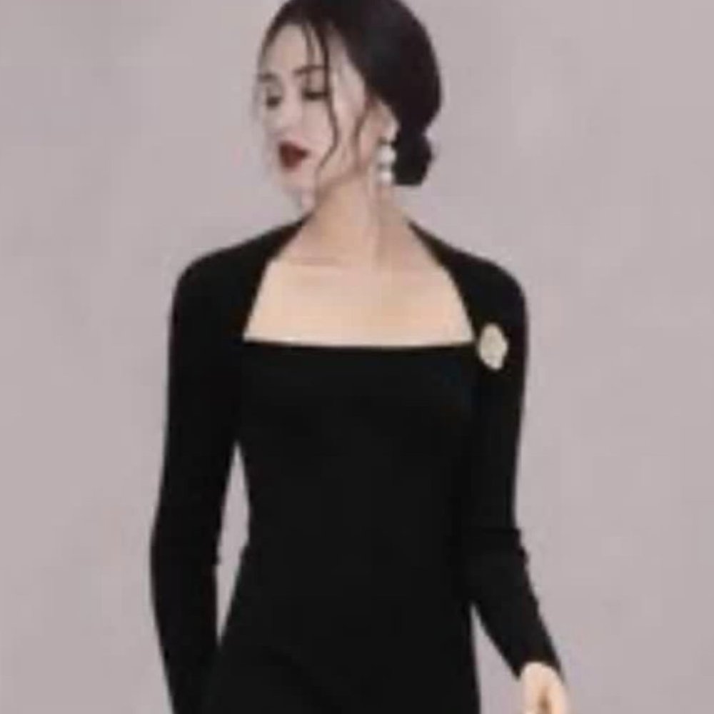 elegant square neck stretch dress